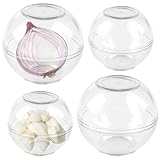 BAIFULAI 4 Stück Zwiebeldose, Frischhaltekugeln Knoblauch & Zwiebeln, Kühlschrank, Kunststoff, 7 & 9 cm Ø, transparent, Zwiebel Knoblauch aufbewahrung