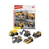 Dickie Toys Volvo Micro Workers 5er Set Baustellenfahrzeuge (je 10 cm) - Kinder Bagger Spielzeug, Radlader & Muldenkipper Auto Spielzeug mit Freilauf, Fahrzeuge ab 3 Jahren, gelb/grau - 203722008