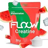 FLOOW – Creatin Monohydrat Pulver Wassermelone – 306 g (90 Portionen) – Reines Kreatin ohne Zucker und ohne Maltodextrine – Mikronisiertes Kreatin 200 Mesh – Sportliches Supplement für Muskelaufbau