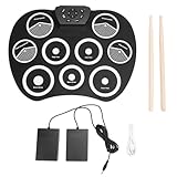 Elektronisches Drum-Pad-Set, Roll-Up-Drum-Übungspad mit 9 Pads, 7 Tönen, 10 Rhythmen und 10 Demo-Songs, tragbar, leicht, für Kinder, Erwachsene, Anfänger, Heim-Straßen-Performance