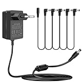 9V Netzteil für Gitarren Pedale, für Boss Gitarreneffekte Gitarrenpedale Elektrische Klaviertastatur, mit 5 Wege Daisy Chain Kabel,100-240V AC zu DC 9Vdc 1,5A 1A 0,5A Netzadapter Center Negative.
