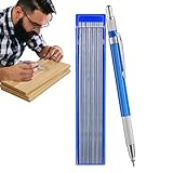 Mechanischer Bleistift aus Metall – Lötstift | Mechanischer Zimmermannsbleistift 12 runde Silberminen 2,0 mm | Stahlmarkierungsstift | Rohrwerkzeuge, integrierter Schärfer für Bauarbeiten