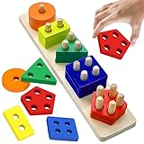 MILIAFLICK Stapelturm Baby Stapelturm Holz Stapelspiel Sortierspiel Steckspiel Holz Shape Sorter Stapelspielzeug Stapelturm Motorikspielzeug Stapelwürfel Geschenk für Mädchen Junge ab 1 2 3 Jahr