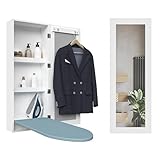 Wandmontiertes Bügelbrett mit Spiegel, Aufbewahrungsschrank & Bügelzubehör – Platzsparendes Multifunktions-System für Wäscheraum, Wohnung und kleine Räume