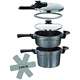 STONELINE® Aluguss Schnellkochtopf-Set, 6-tlg., 3 l und 5 l, induktionsgeeignet, Aluguss, Antihaftbeschichtung mit echten Steinpartikeln