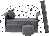 Pro Cosmo Kindersofa Bettfunktion 3in1 Sofa + Gratis Polsterhocker und Kissen Kindermöbel Set - AC1 Grau Sterne 168 x 98 x 59cm