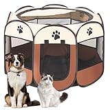 Lighterday Tragbarer Welpenauslauf,Welpenlaufstall Hundebox Faltbar Katzengehege,Wasserdichtes Oxford-Tuch Laufstall Hund,Katzenkäfig Hundekäfig für Katzen,Hunde,Kaninchen (Braun, S, 8)