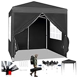 LEADZM 2x2m Pavillon,Pop-up Faltpavillon,UV Schutz 50+,Höhenverstellbar,mit 4 Seitenteilen,für Outdoor, Garten, Party, Camping (Schwarz-4 Seitentuch)