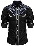 COOFANDY Herren Westernhemd Cowboy Bestickt Langarm Button Down Hemd - - Mittel