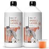 ReaVET Premium Lachsöl Hunde 1 Liter im 2er Set, Omega 3 & 6 Barf Öl Hund I Lachsöl Hund 2X 1 Liter I Hochdosiertes Fischöl Hund - Hier bei Uns in echter Spitzen Lebensmittelqualität