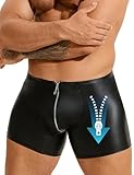 ohyeahlady Latex Boxershorts für Herren Sexy mit Reißverschluss Wetlook Männer Gay Unterwäsche Große Größen Dessous Reizwäsche Hole Elastizität Unterhosen Gummi Shorts Boxer Briefs Schwarz L