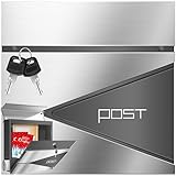 KESSER® Briefkasten mit Zeitungsfach Wandmontage Wandbriefkasten Edelstahl, 2X Schlüssel abschließbar, Moderner Postkasten Zeitungsrolle, inkl. Montagematerial, Softclose-Deckel, Silber/Anthrazit