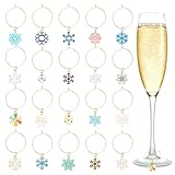 SRIZIAN 20 Stück Weihnachts Schneeflocke Weinglas Anhänger, Glasmarkierer Anhänger, Glas Markierung für Weinglas Tassen Trinkglas Party Dekorationen