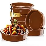 ToCi 6 x Tapas-Schalen Braun Ø 11,5 cm – Spanische Cazuela Schälchen aus Ton 175 ml - Kleine Auflaufformen & Dessertschalen für Tapas, Fingerfood, Crème Brûlée & Ofengerichte