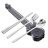 IMIKEYA 1 Satz Mittagsbesteck mit Etui Eisbecher-Löffel Gabeln und Löffel Reiseutensilien Essstäbchen System cutlery set flatware set tragbare Utensilien Reisebesteck Rostfreier Stahl