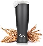 Milu Weizenbierglas Edelstahl isoliert | Bierglas mit Deckel | Thermobecher | Bierkrug Geschenk für Männer, Papa | hält 7 Stunden kalt | Spülmaschinenfest (500ml, Schwarz)