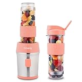 H.Koenig Mini Smoothie Maker Standmixer, Blender elektrisch, Transportabel Kompakt 570mL SMOO10 BPA-frei Leistungsstarke 300W, Smoothie Mixer 2 tragbare Flaschen, Edelstahlklingen, Rosa