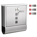 SONGMICS Briefkasten, Postkasten, Schloss mit Kupfer-Schließzylinder und drehbarer Abdeckung, Sichtfenster, Namensschild, Zeitungsfach, einfache Montage, 10 x 30,8 x 33,8 cm, silbern GMB020S02