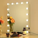2-FNS Hollywood-Eitelkeitsspiegel mit 15 LED-Lampen, großer beleuchteter Make-up-Spiegel für Ankleidezimmer & Schlafzimmer, 3 Farbmodi, 43x58cm, Tisch- oder Wandmontage, weiß