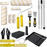 Farbroller Set mit Edelstahl Verlängerungsstange, Farbroller und Wannen Set, Mikrofaser Rollerbezüge zum Streichen von Wänden, Decken, Türen, Zierleisten