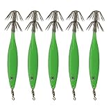 5 Stück Blasrohr-Jighaken, Holz, Garnelen, Tintenfisch, Stoffrolle, Meeresangelhaken