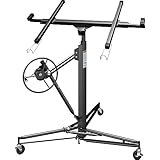 Wiltec XXL Plattenheber bis max. 68 kg, Höhe 140-350 cm, max. Breite 2,90 m, Trockenbau Montagehilfe 1-Mann-Bedienung, 3 Räder mit Feststellbremse, schwarz