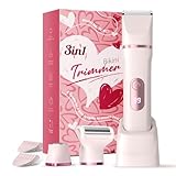Rasierer Damen, 3-in-1 Intimrasierer für Frauen, für Körper & Intimbereich mit LED-Anzeige, Damenrasierer elektrisch IPX7, Wiederaufladbar mit USB-Ladestation, Trimmer Damen nass & trocken, Rosa