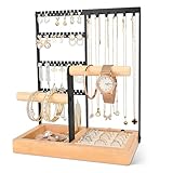 Damcyer Schmuckständer Schmuckhalter, Kettenständer Schmuck, 4-Stäben Schmuckständer, kettenständer schmuck, schmuckständer Holz für Halsketten, Ringe, Armbänder, Schwarz