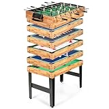HOMASIS 10 in 1 Spieltisch, Multi Tischspiel Set mit Tischfußball, Bowling, Tischtennis, Hockey, Billard, Shuffleboard, Dame, Poker, Schach und Backgammon, Multifunktionstisch für Kinder & Erwachsene