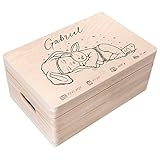 Creative Deco Erinnerungsbox Baby Holzkiste Personalisiert | 30 x 20 x 14 cm (+/-1cm) | Junge Motiv für Geburt & Taufe | Groß Natur Geschenk Spielzeugkiste Holzbox mit Deckel und Griffen Gravur