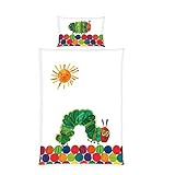 Herding Baby-Bettwäsche-Set, Raupe Nimmersatt, Wendemotiv, Kopfkissenbezug 40 x 60 cm mit Hoteleinschlag, Bettbezug 100 x 135 cm mit Knopfleiste, Baumwolle/Linon
