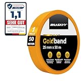HASKYY Goldband Malerkrepp Kreppband 1x Malerband - Große Auswahl - Profi Abdeckband Malertape Klebeband Washi Tape Gold Papiertape Selbstklebend (25mm x 50m)