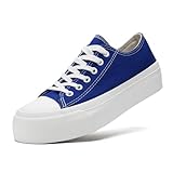 FUUPNN Plateau-Sneaker, Segeltuch, modisch, Schnürung, klassisch, lässig, Wanderschuhe, hohe Oberteile, Leinenschuhe, Freizeit-Tennisschuhe, Niedrig, Marineblau, 10 Women/8.5 Men