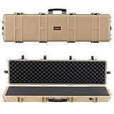 VEVOR Waffenkoffer mit Hartschale für Langwaffen, abschließbarer Gewehrkoffer mit vorgeschnittenen Schaumstoffen, Langwaffenkoffer Waffenaufbewahrung rollbar IP67 wasserfest, 1380x385x165 mm Khaki