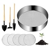 BORDEAG Gartensieb Aus Edelstahl,20 cm Gartensieb Rund Mit 5 Austauschbaren Siebgrößen 3/6/9/10/12mm Und Schaufel,Kompostsieb Rund,Erdsieb Für Garten Für Erde,Steine,Kompost,Sand