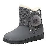Trachten Schuhe Damen Wetterfeste Schuhe Damen Damen Modische Strass Wedges Baumwollschuhe Warme Kurze Schneestiefel Stiefeletten Damen 39 Winterschuhe Damen 43 (Grey, 38)