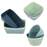 12 x Muffinform Silikonformen Muffin, BPA-Frei Silikon Muffinförmchen, Silikon Backformen, Wiederverwendbare Muffin Silikonform, Cupcake Förmchen Silikonform Muffins Backform, Rechteck/Kreis
