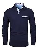 LIUPMWE Poloshirt Herren Langarm Getäfelt T Shirts Männer Hemd T-Shirt Slim Fit Golf Sports,Blau,XXL