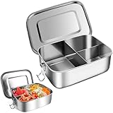 Brotdose Edelstahl, 850ml Lunchbox mit 3 fächern und Dichtring, Auslaufsicher Lunchbox, Auslaufsicher Frischhaltedose, Einfachzu Säubern, Vesperdose, Für Dishwasher Safe Für Kinder Und Erwachsene