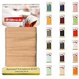 Nähmit 5m Karte Baumwoll Schrägband, 100% Baumwolle 20mm Breit - 40/20 vorgebügeltes Schrägband (A04-Beige, 5m Karte)