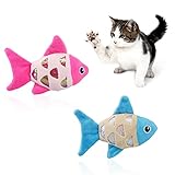 Andiker Katzenminze-Spielzeug, 2 kleine Katzen-Fischspielzeuge mit Knisterglanz-Ringpapier, um Geräusche zu machen, um die Augen Ihrer Katze zu fangen und für Ihre Katzen zum Kauen und Fangen