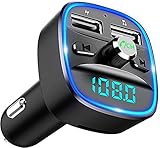 Bluetooth-FM-Transmitter für Auto, blaues Ambiente-Ringlicht, kabelloses Radio, Auto-Empfänger-Adapter-Kit mit Freisprecheinrichtung, Dual-USB-Ladegerät, 5 V/2,4 A und 1 A, unterstützt SD-Kart