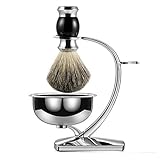 GRUTTI 3-in-1-Rasierset für Männer,Rasierhobel Ständer + Dachshaar-Rasierpinsel + Rasierschale, Rasiererhalter kompatibel mit Gillette-Rasierer manuellem Rasierer,Geschenk-Rasierset für Männer