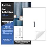 100 Blätter, 210mm x 297mm, Universal Etiketten Selbstklebend Bedruckbar, Sticker Mattes Papier, Aufkleber A4 Kompatibel mit Inkjet & Laser Drucker, 1 Etikett pro Blatt