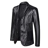 Herren Lederjacke Frühling und Herbst Winter Blazer Revers PU Kunstleder Anzug Mäntel Motorradjacke Knopf Smart Casual Biker Style Jacke,Schwarz,XXL