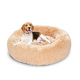 XIEMINLE Orthopädisches Hundebett, flauschig, kreisförmig, Plüsch, Anti-Angst-Hundekissen, warmes Haustiernest, waschbar, runde Welpenmatratze, Donut-Katzenmatte mit rutschfester Unterseite, 140 cm