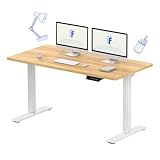 FLEXISPOT Höhenverstellbarer Schreibtisch Basic Plus 140x70cm-Tischgestell höhenverstellbar elektrisch mit 2 MOTOREN,Memory-Handsteuerung-Sitz-Stehpult (Ahorn)