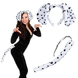 QIZHIQIAMY Kostüm Hunde Kinder, 2 PCS Hundekostüm Damen, Hundeohren Haarreif Damen, Hunde Ohren Haarreif mit Schwanz, Tierohren Haarreifs für Halloween, Karneval, Kostümparty