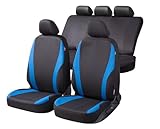 Walser Autositzbezüge Dundee mit Reißverschluss, Zipp-IT Schonbezüge Komplettset, 2 Vordersitzbezüge, 1 Rücksitzbezug schwarz/blau 11856