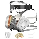 AIMAX Atemschutzmaske mit A1P2 Filter, Gas Maske Staubfilter und Schutzbrille, Wiederverwendbare Staubmaske für Lackieren, Schleifen, Sprühen, Arbeiten, Feinstaub, Komplettset mit 10 Ersatzfiltern